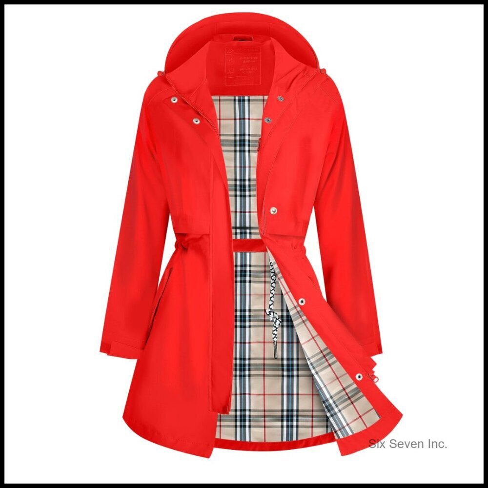 Waterproof Trench Coat Windbreaker Hooded Breathable Long Rain Jacket Women